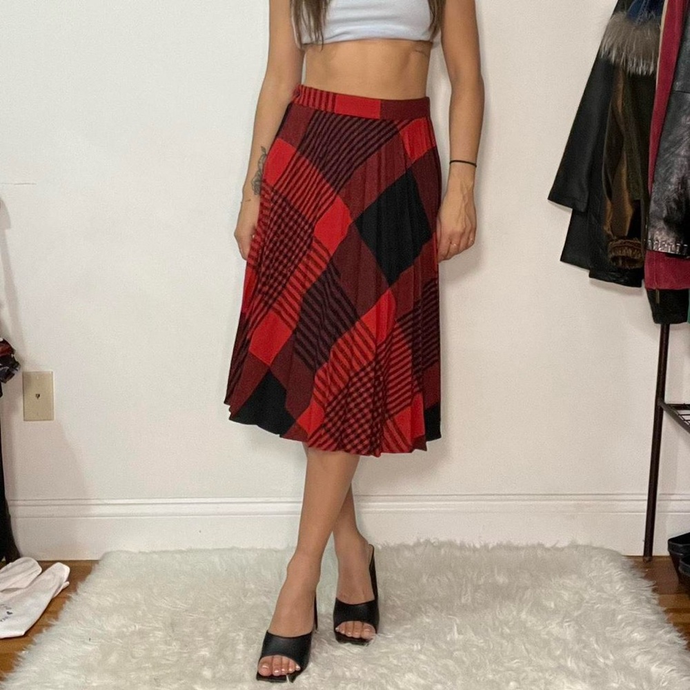 Red and Black Plaid Midi Skirt